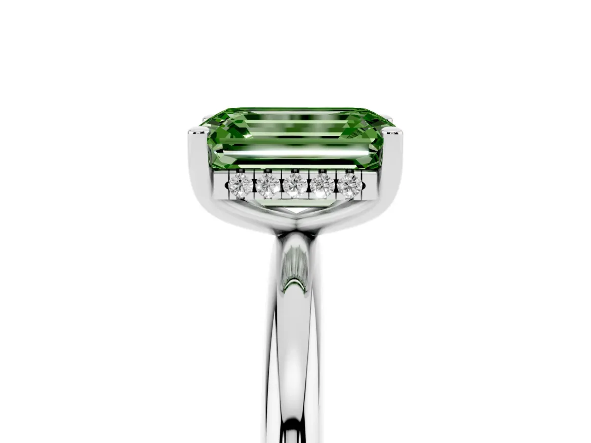Fancy Green Emerald Cut Cut Solitaire Engagement Ring with Four-Prong Setting and Classic Band Platinum