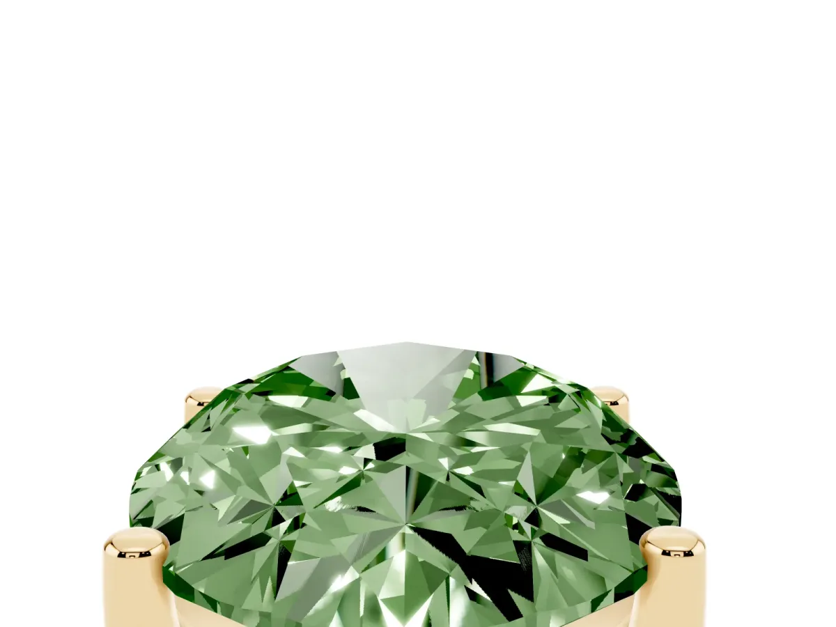 Fancy Green Oval Cut Cut Diamond Solitaire Engagement Ring with Tapered Plain Band and Four-Prong Setting Yellow gold