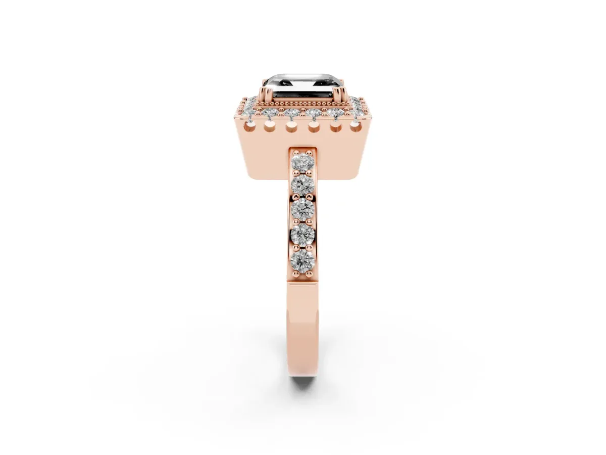 Fancy Black Asscher Cut Diamond Halo Ring with Pavé Band and Prong Setting Rose gold