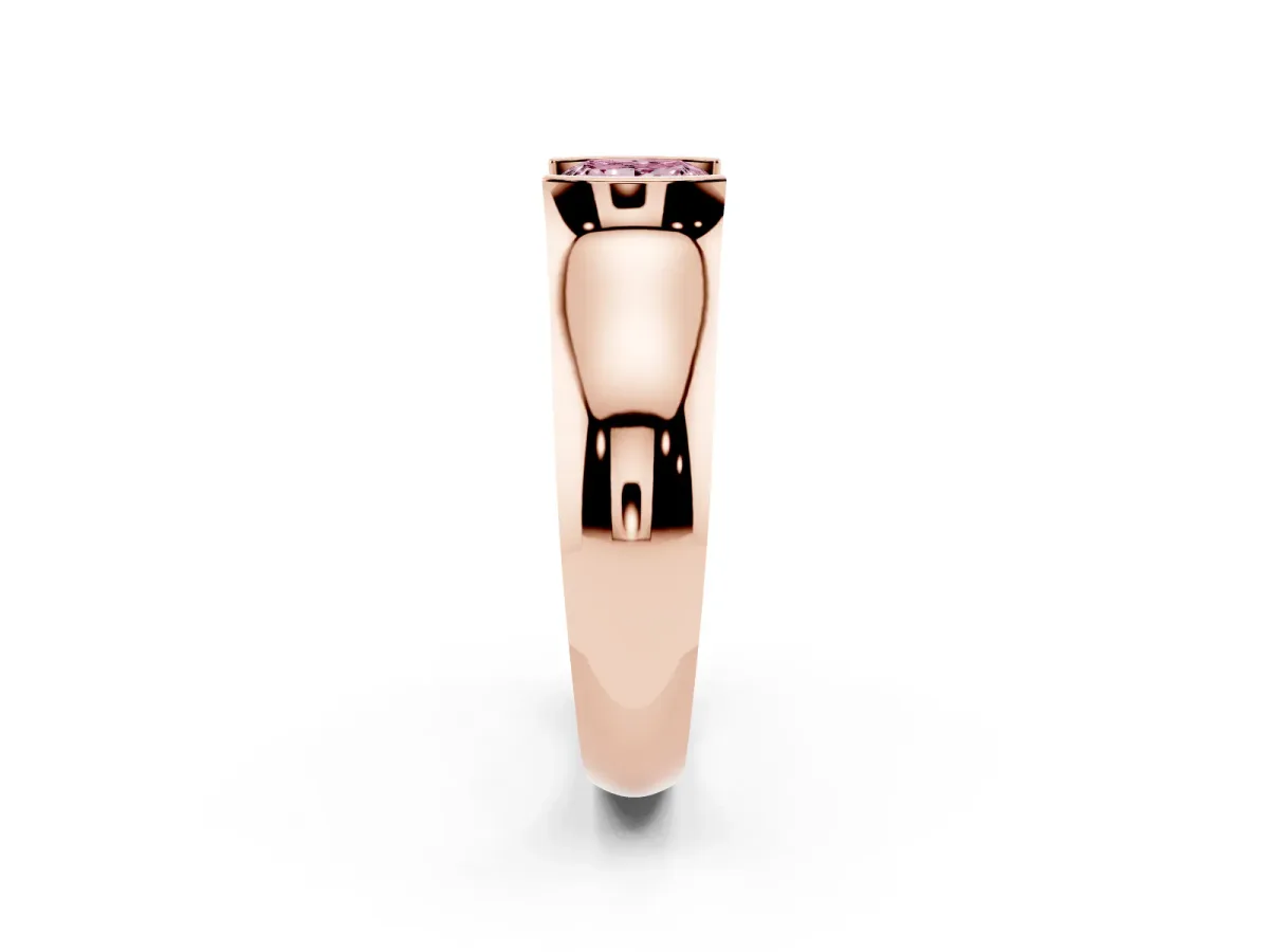 Fancy Pink Princess Cut Solitaire Bezel Set Diamond Ring with Wide Band Rose gold