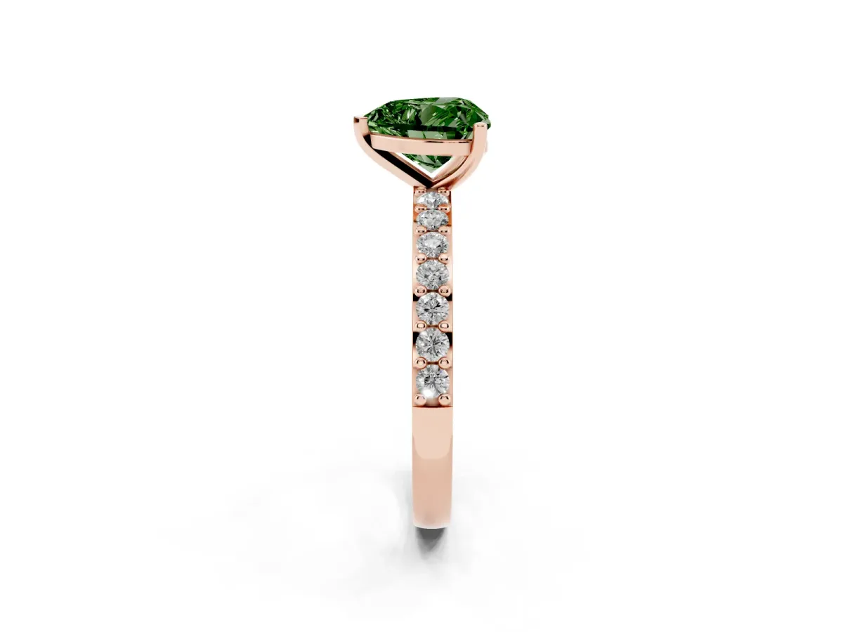 Fancy Green Heart Cut Cut Diamond Solitaire with Pave Band and Four-Prong Setting Rose gold