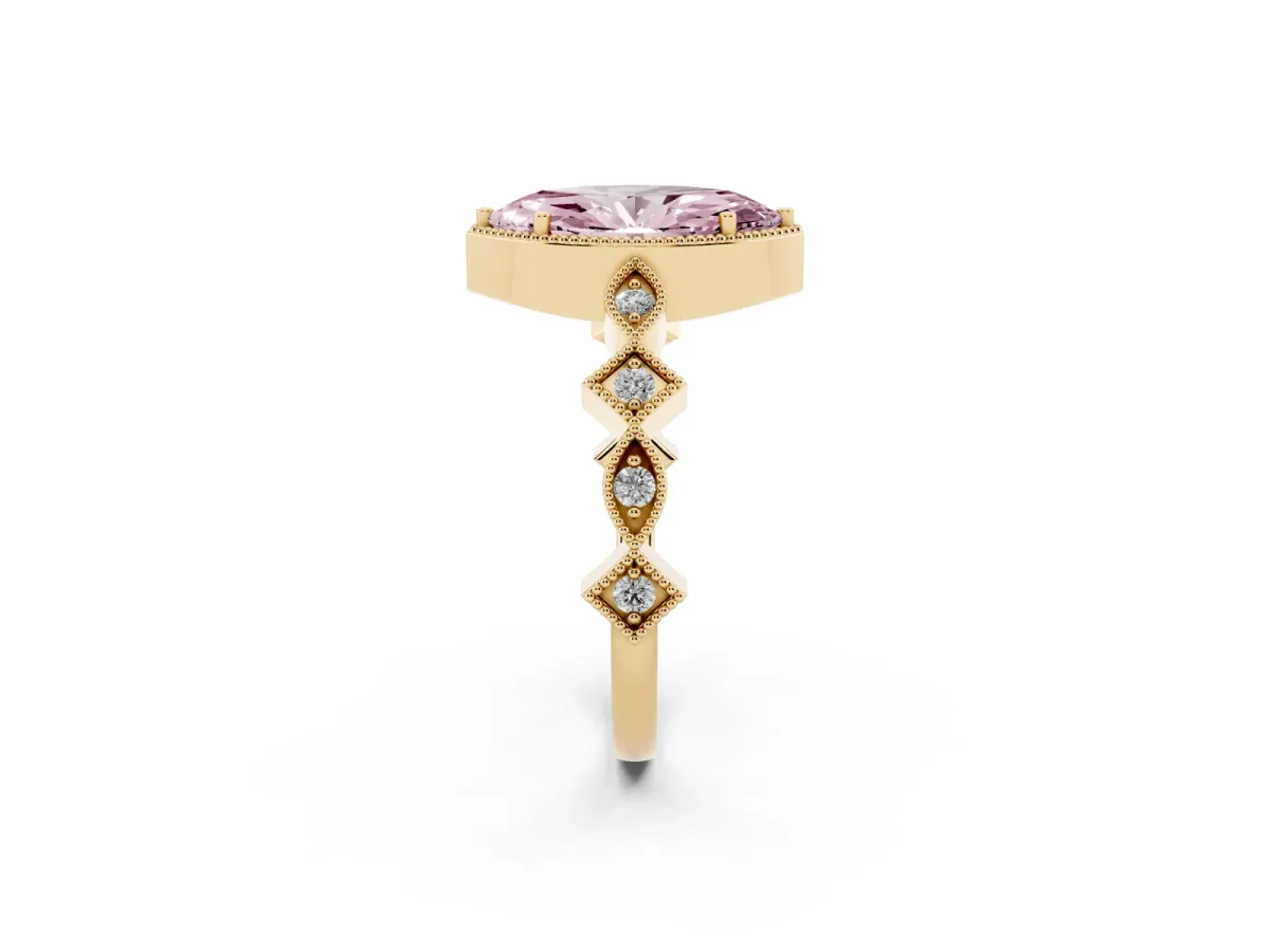 Fancy Pink Marquise Cut Milgrain Marquise Diamond Twist Band Ring Yellow gold