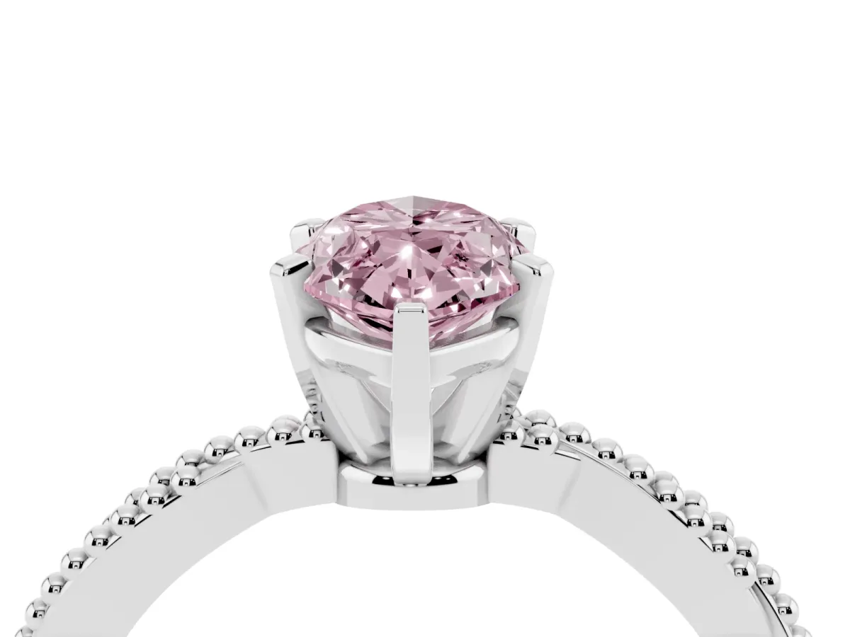 Fancy Pink Marquise Cut Solitaire Twisted Band with Bead Prong Setting Silver