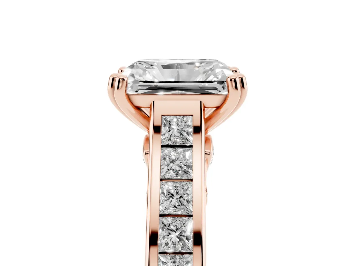 Radiant Cut Cut Channel Set Solitaire Engagement Ring with Prong Setting Rose gold