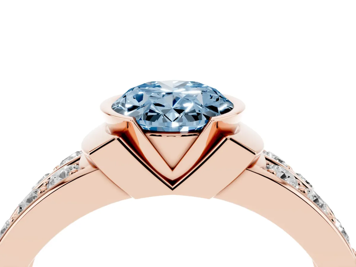 Fancy Blue Oval Cut Brilliant Diamond Channel Set Wide Band Ring with Bezel Setting Rose gold