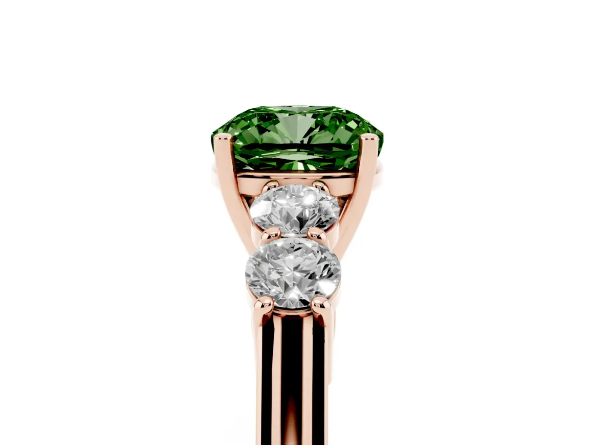 Fancy Green Cushion Cut Cut Diamond Five-Stone Prong Set White Gold Ring Rose gold