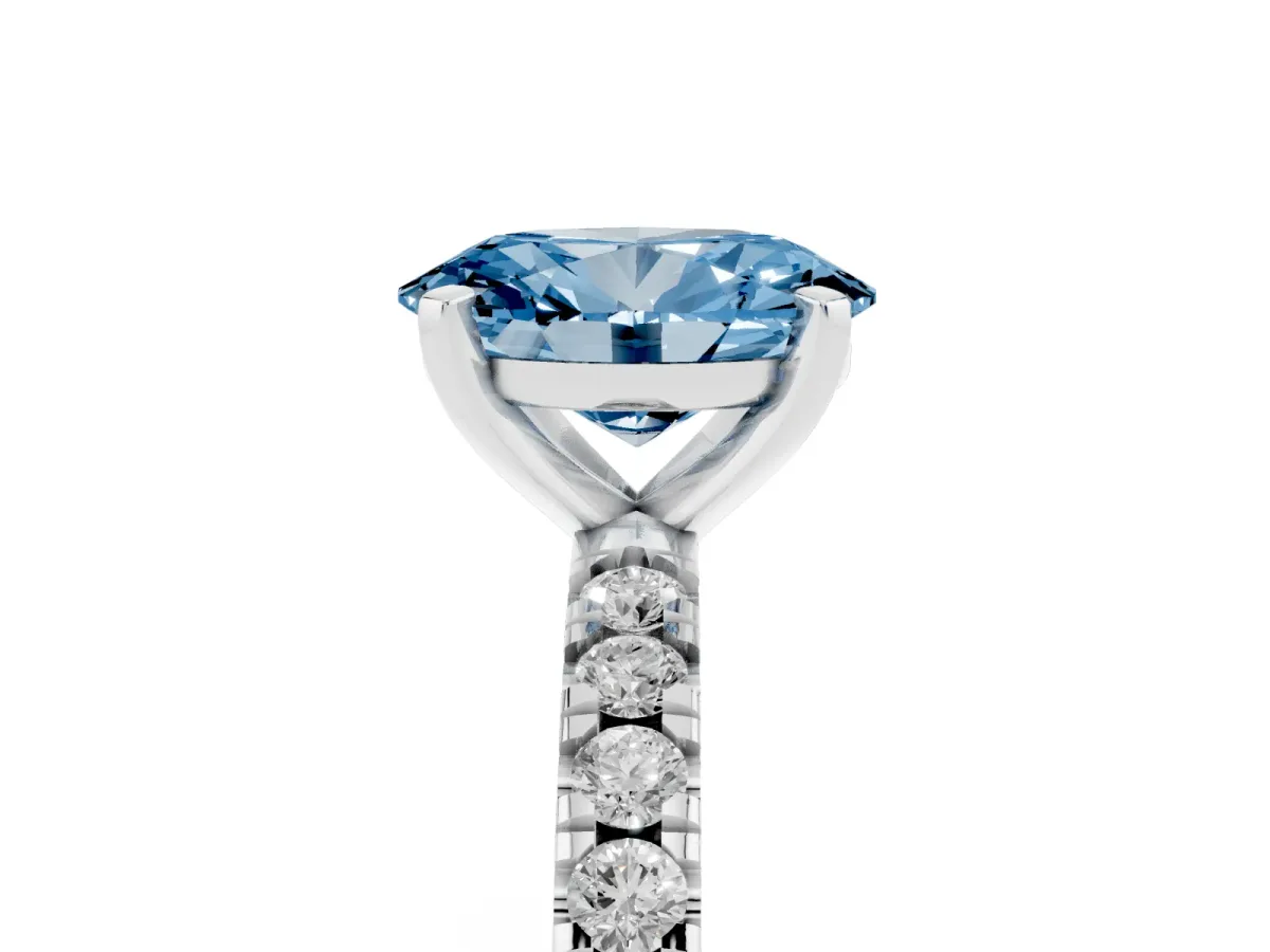 Fancy Blue Oval Cut Diamond Pavé Band Solitaire with Four-Prong Setting Silver