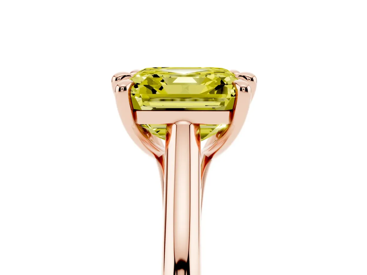 Fancy Yellow Asscher Cut Solitaire Engagement Ring with Six-Prong Setting and Classic Band Rose gold