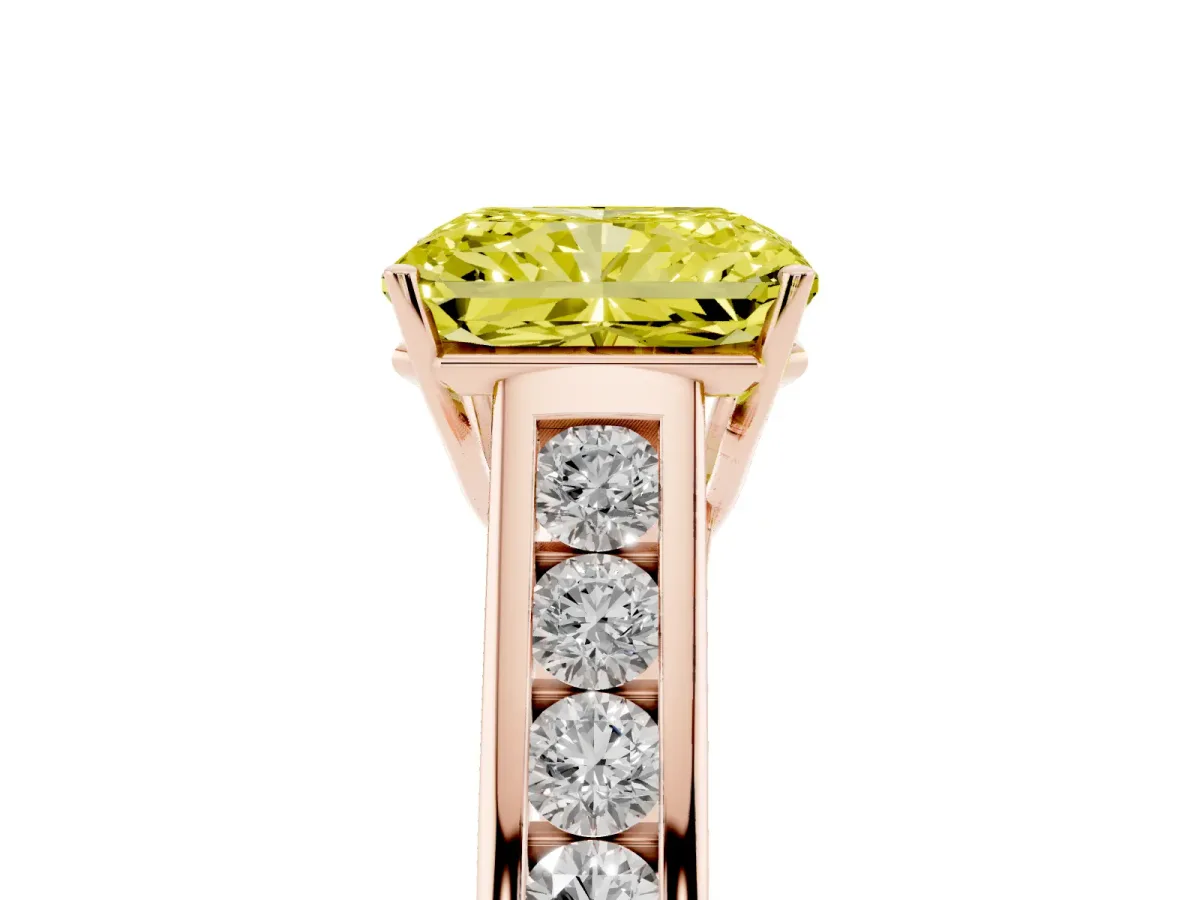 Fancy Yellow Radiant Cut Brilliant Channel-Set Solitaire Ring with Four-Prong Setting Rose gold