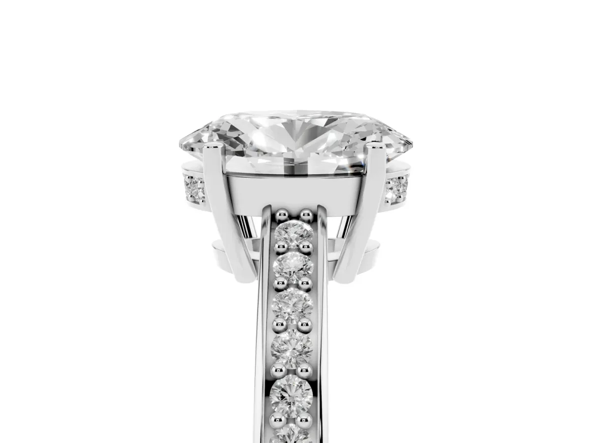 Oval Cut Solitaire Pavé Band Prong Setting Ring Silver
