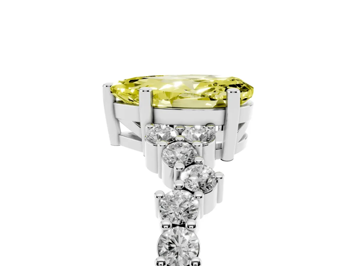 Fancy Yellow Pear Cut Diamond Scattered Round Accent Ring with Prong Setting White gold