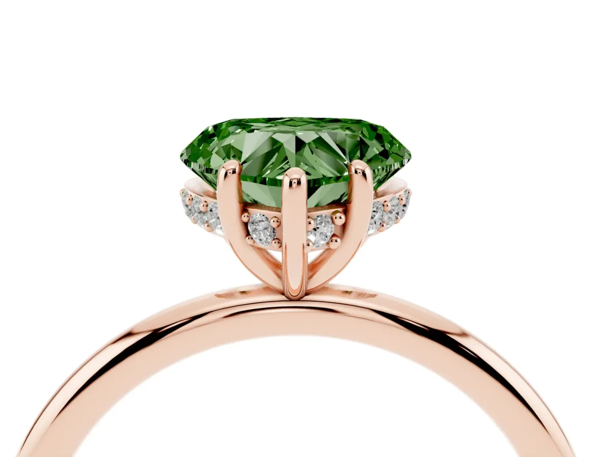 Fancy Green Heart Cut Solitaire Diamond Ring with a Classic Band and Four-Prong Setting Rose gold
