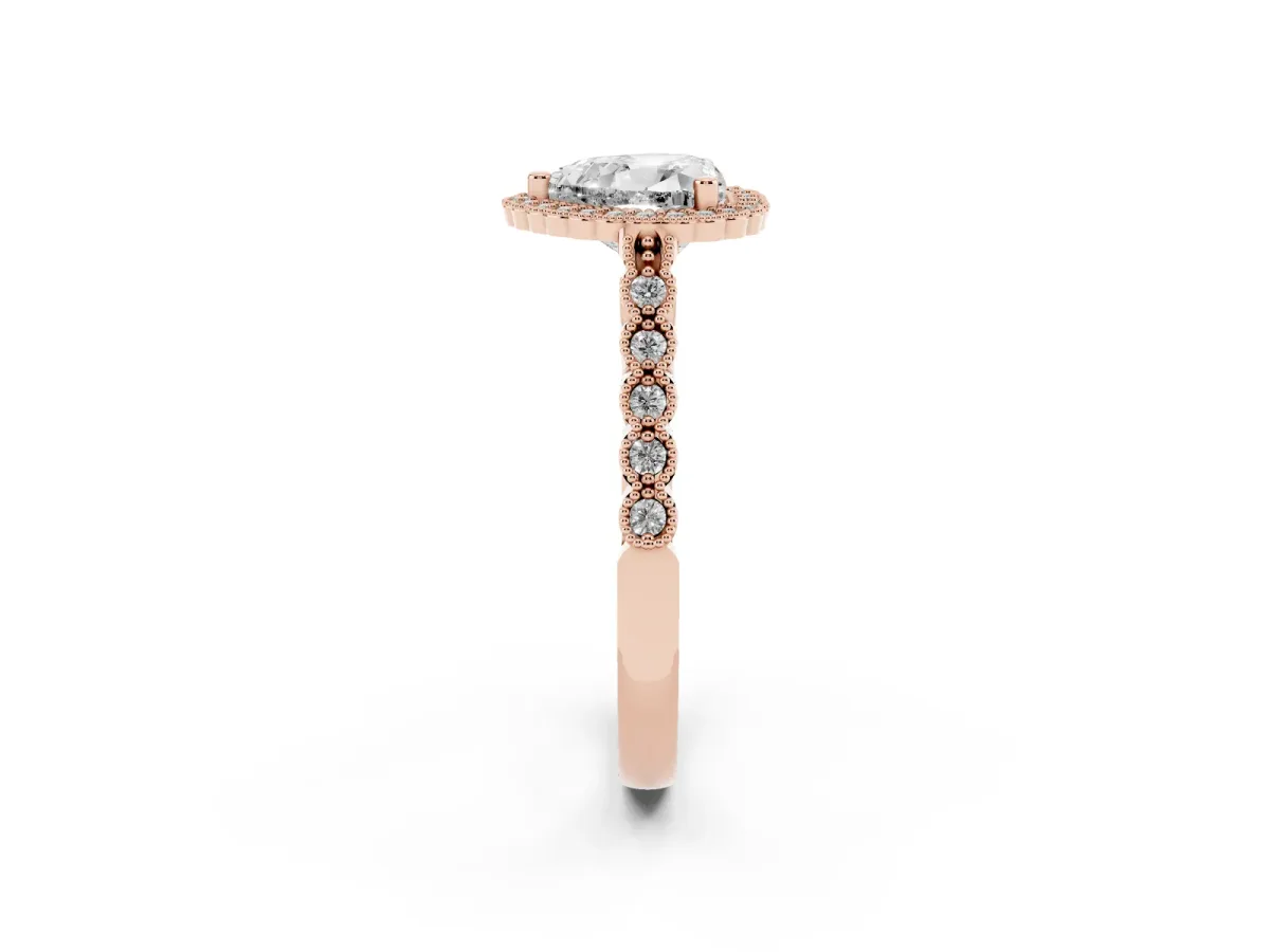Heart Cut Cut Halo Pavé Solitaire Ring with Milgrain Band Rose gold