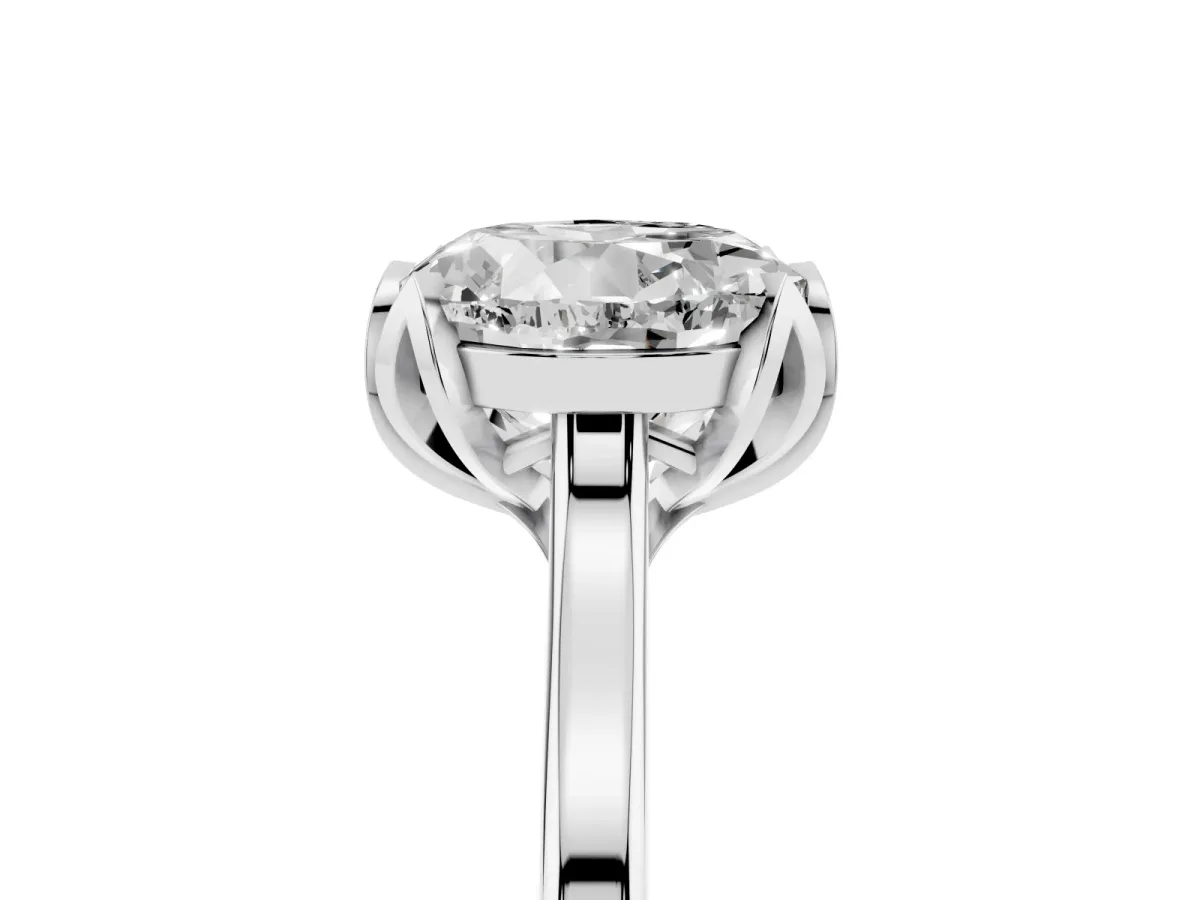 Round Cut Diamond Solitaire Ring with Flower Prong Setting and Classic Band Silver