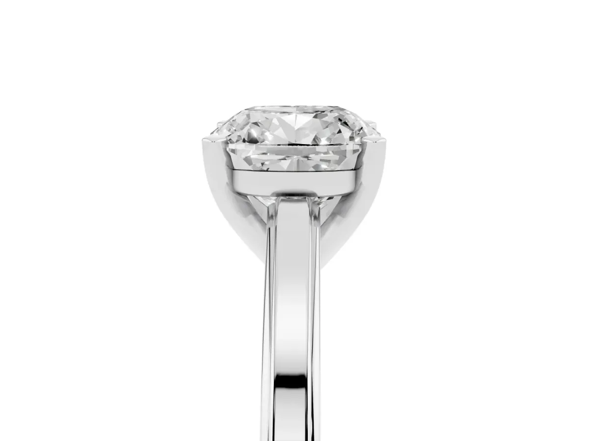 Cushion Cut Solitaire Diamond Ring with Four-Prong Setting and Classic Band Silver