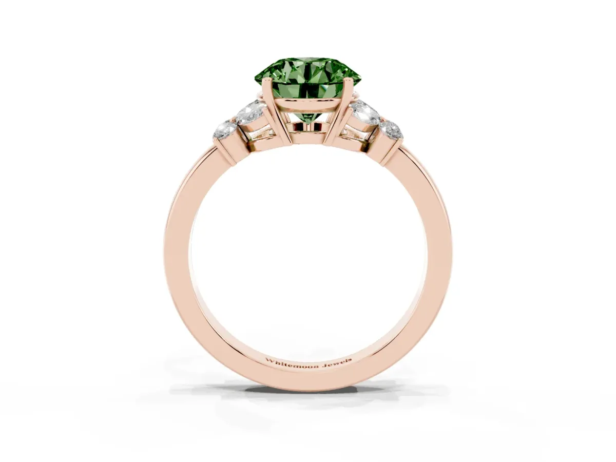 Fancy Green Round Cut Cut Solitaire Floral Diamond Ring with Four-Prong Setting Rose gold