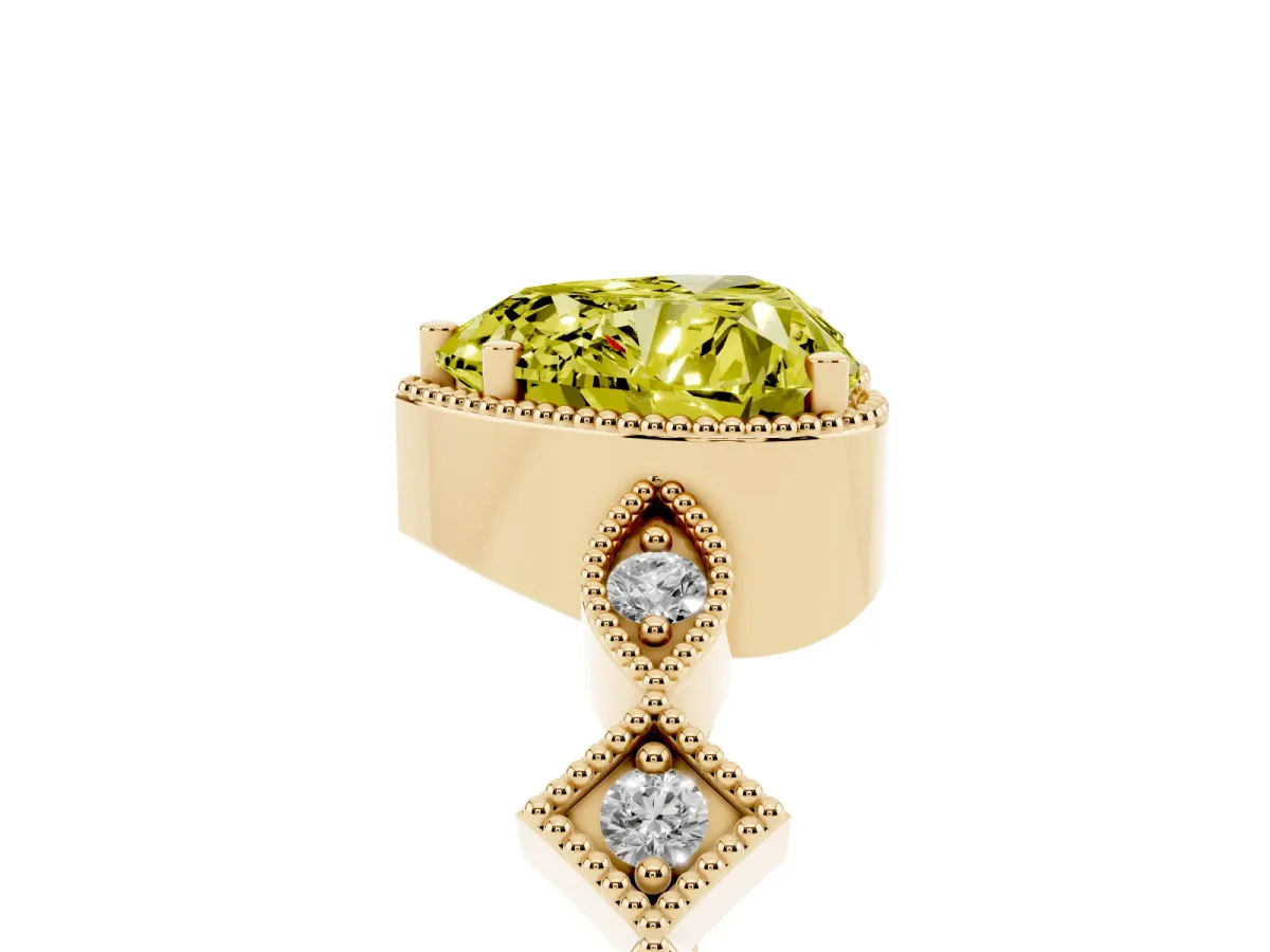 Fancy Yellow Heart Cut Milgrain Marquise Diamond Twist Band Ring Yellow gold