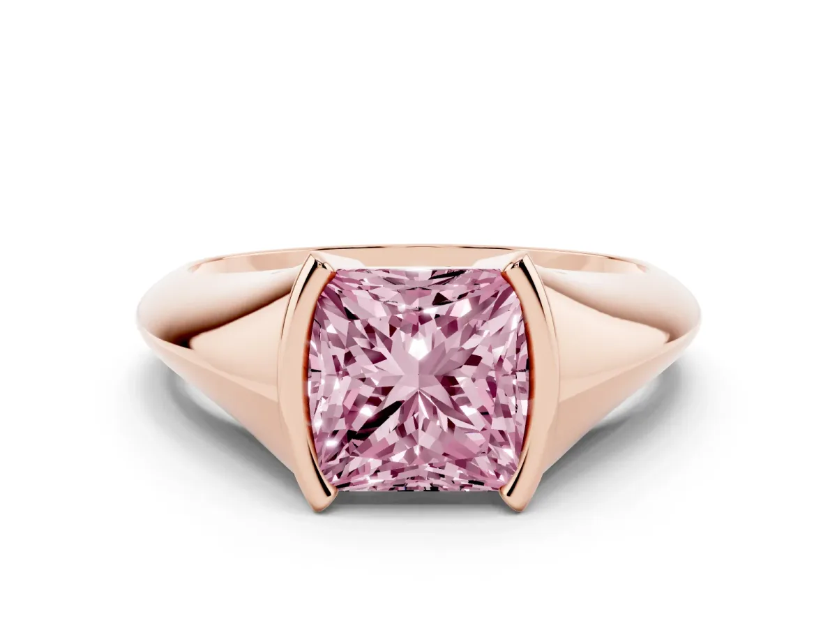 Fancy Pink Princess Cut Solitaire Tension Set Diamond Ring Rose gold