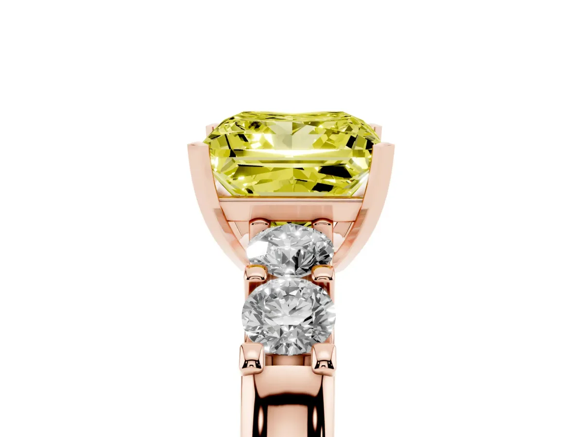 Fancy Yellow Princess Cut Brilliant Cut Diamond Five-Stone Prong Set Engagement Ring with Channel Band Rose gold