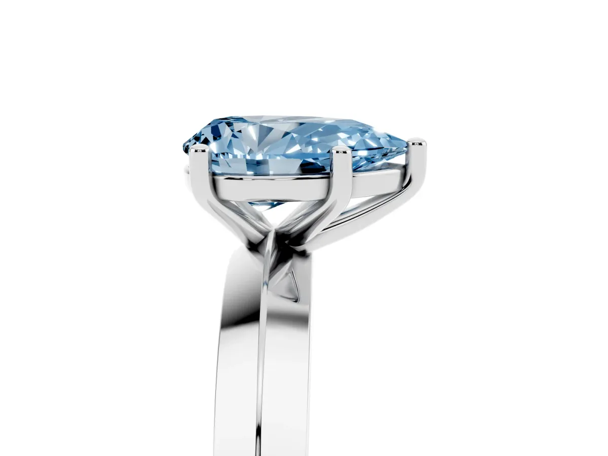 Fancy Blue Pear Cut Cut Solitaire Engagement Ring with Flat Band and Four-Prong Setting Platinum