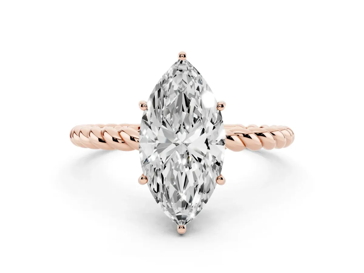 Marquise Cut Solitaire Twist Band Ring with Four-Prong Setting Rose gold