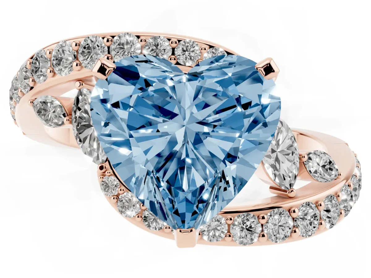 Fancy Blue Heart Cut Solitaire with Pavé Twist Band and Four-Prong Setting Rose gold