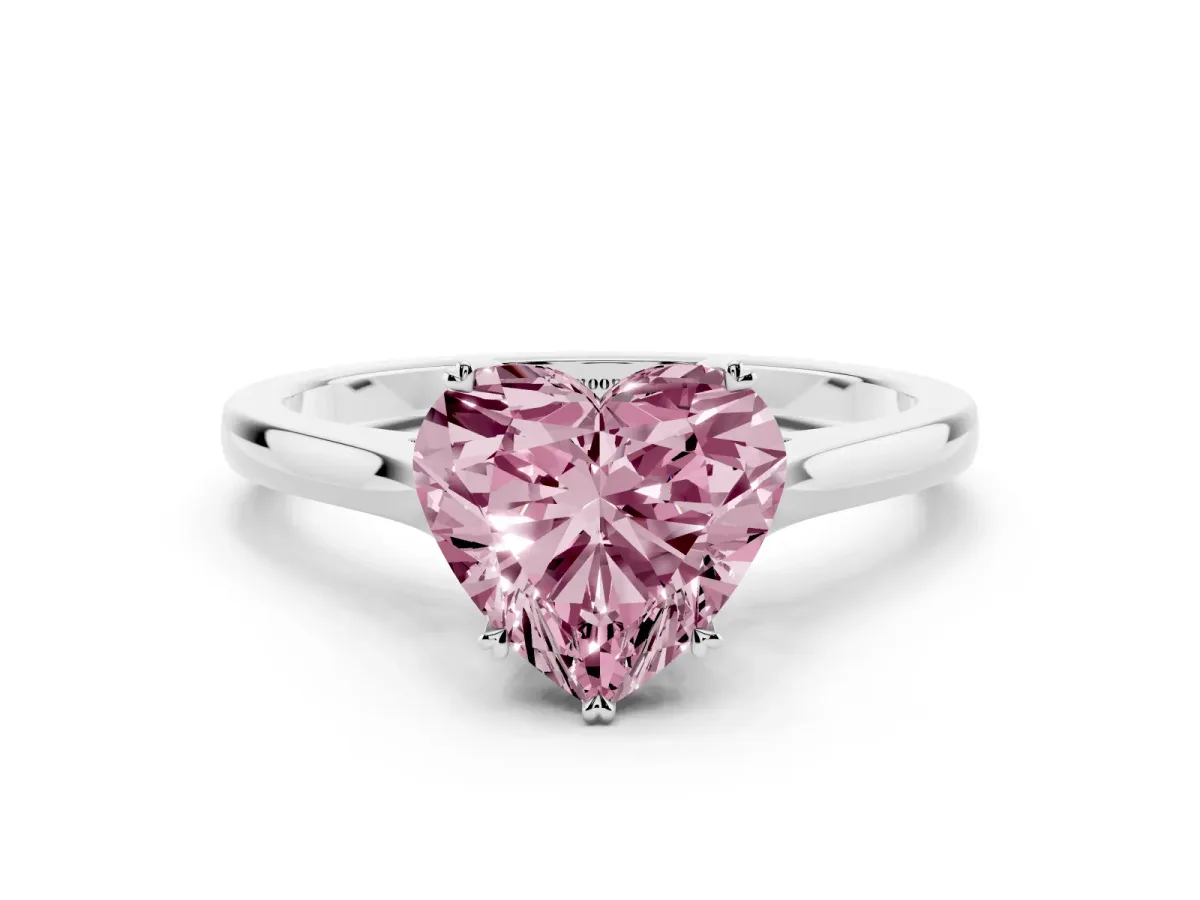 Fancy Pink Heart Cut Solitaire Heart Prong Engagement Ring with Tapered Band White gold