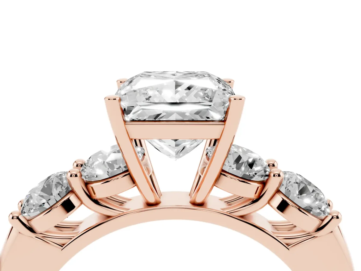 Princess Cut Cut Five-Stone Prong Set Diamond Ring with Classic Band Rose gold