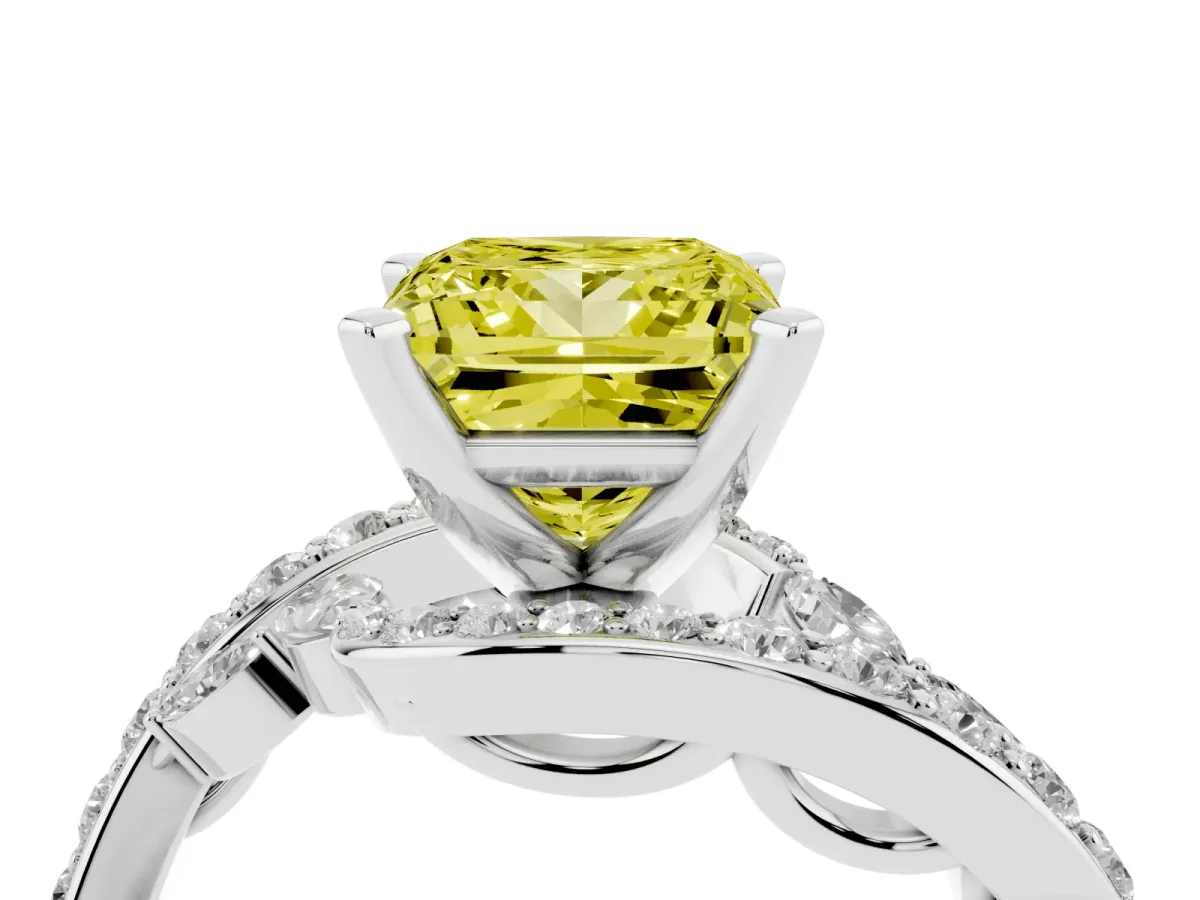Fancy Yellow Princess Cut Solitaire with Pavé Twist Band and Four-Prong Setting Silver