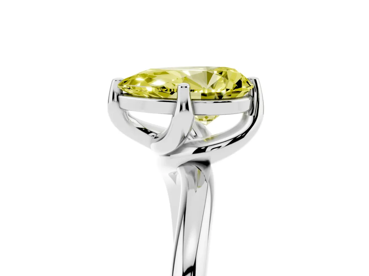Fancy Yellow Pear Cut Diamond Solitaire Engagement Ring with Four-Prong Setting and Classic Band Silver