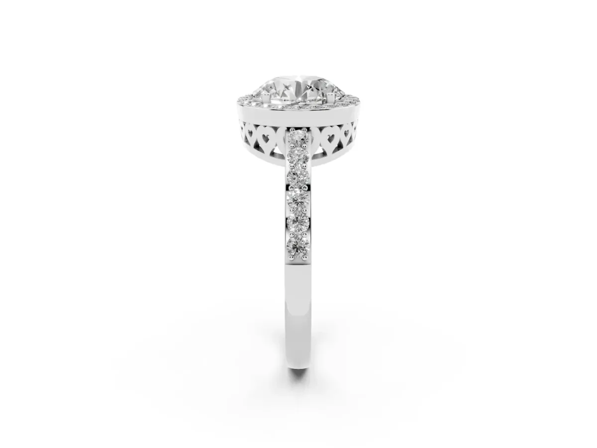 Round Cut Halo Diamond Pavé Band Ring with Prong Setting Platinum