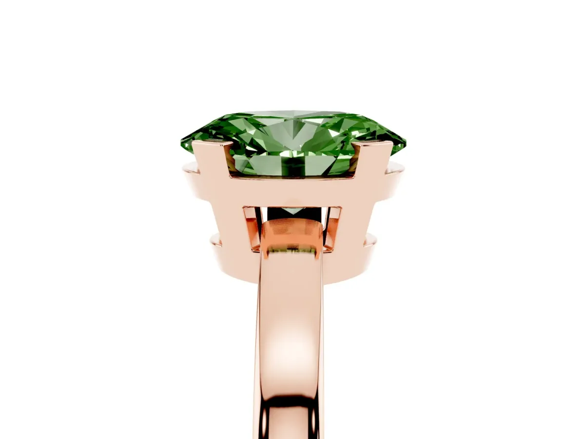 Fancy Green Oval Cut Cut Solitaire Ring with Four-Prong Setting and Classic Band Rose gold