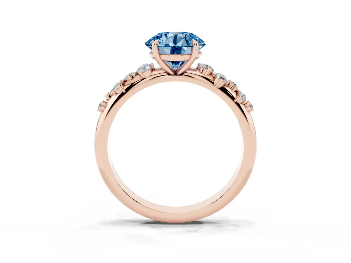 Fancy Blue Round Cut Diamond Cluster Prong-Set Solitaire Ring Rose gold