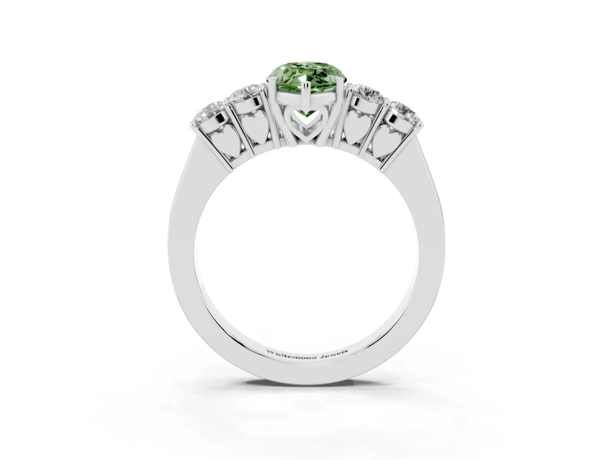 Fancy Green Marquise Cut Cut Diamond Five-Stone Prong Set White Gold Ring Silver