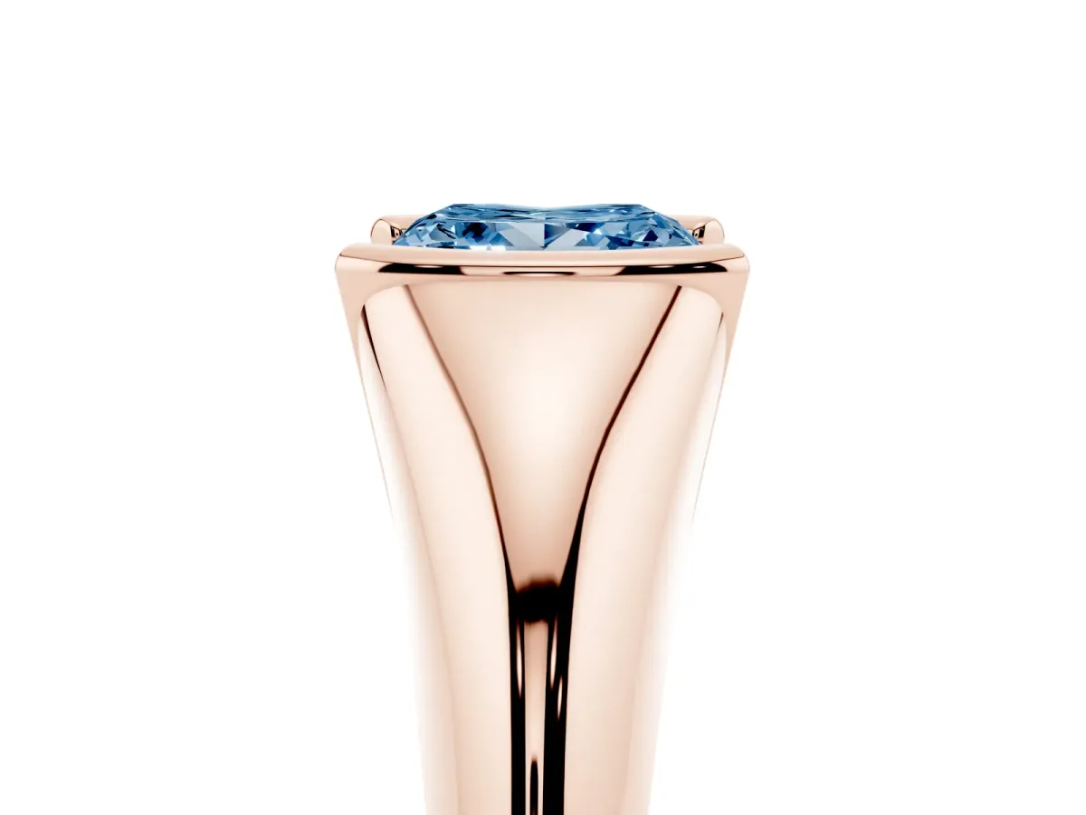 Fancy Blue Princess Cut Solitaire Tension Set Diamond Ring Rose gold