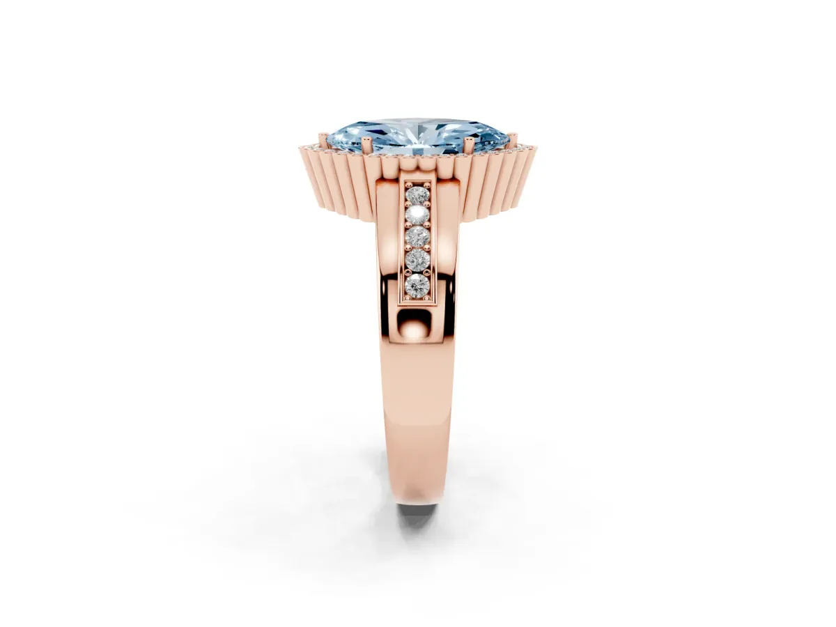 Fancy Blue Marquise Cut Cut Halo Pave Band Four-Prong Ring Rose gold