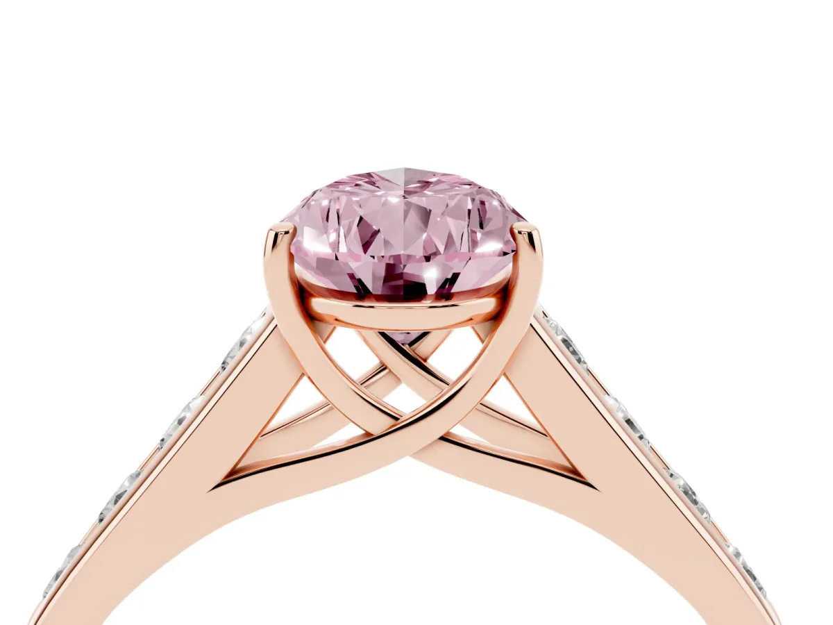Fancy Pink Pear Cut Brilliant Channel-Set Solitaire Ring with Four-Prong Setting Rose gold