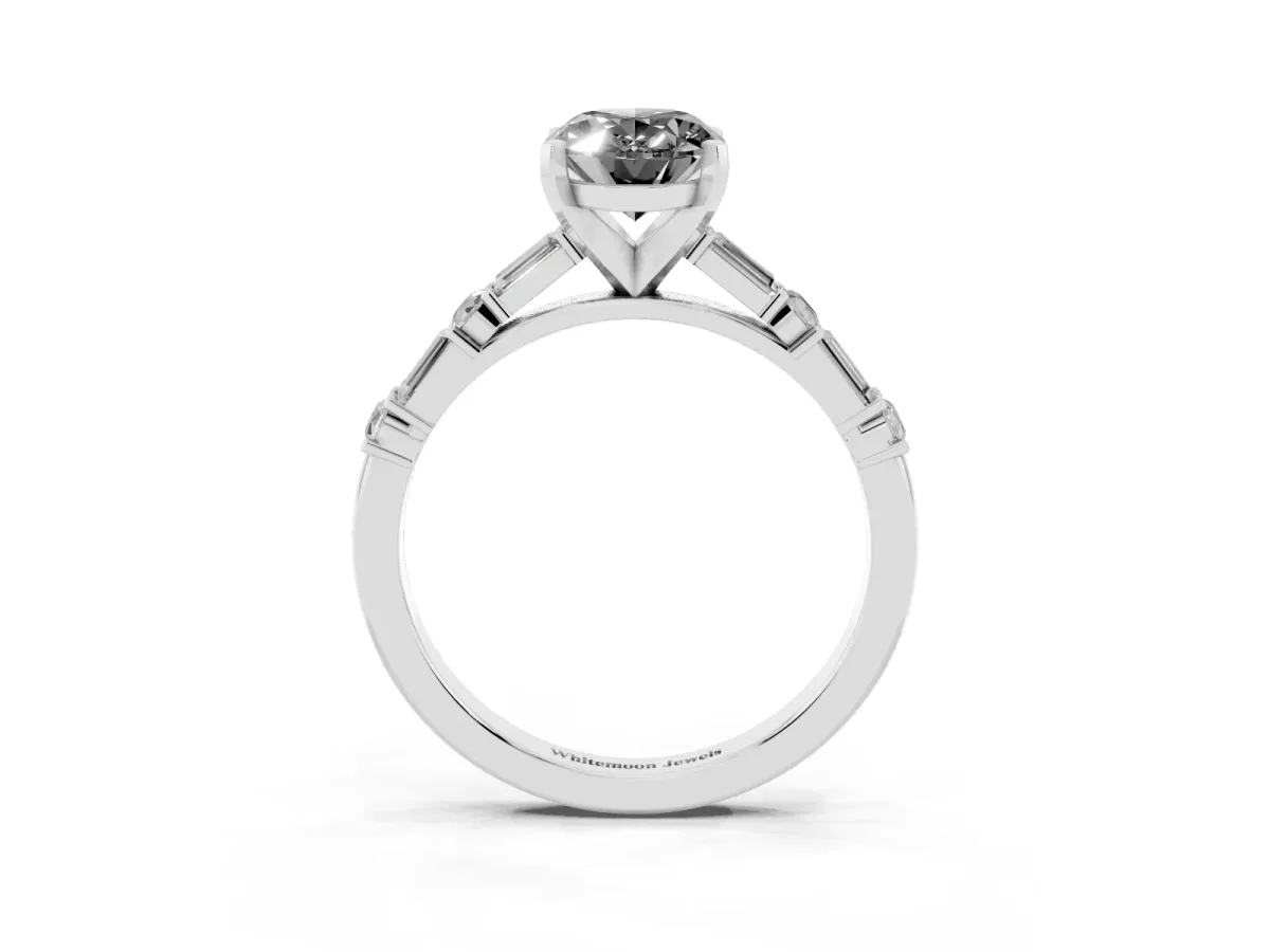 Fancy Black Oval Cut Diamond Solitaire with Side Baguettes and Channel Set Band Platinum