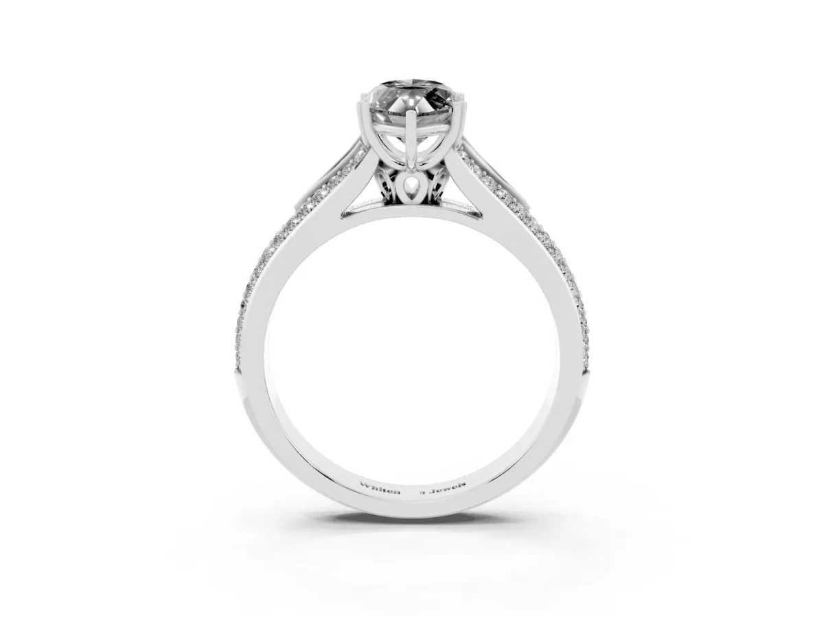 Fancy Black Marquise Cut Diamond Split Shank Engagement Ring with Pavé Band Silver