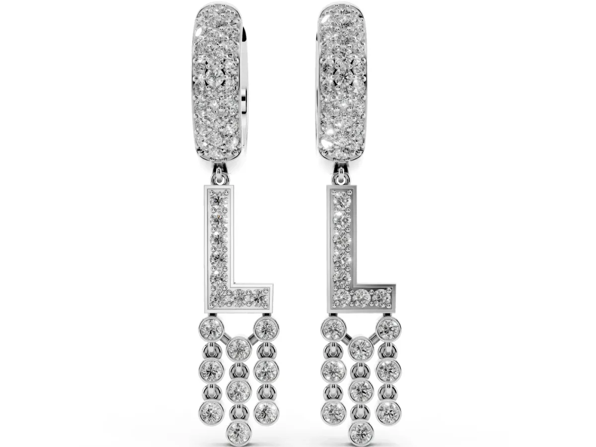 Round Diamond Initial L Huggie Hoop Earrings Silver