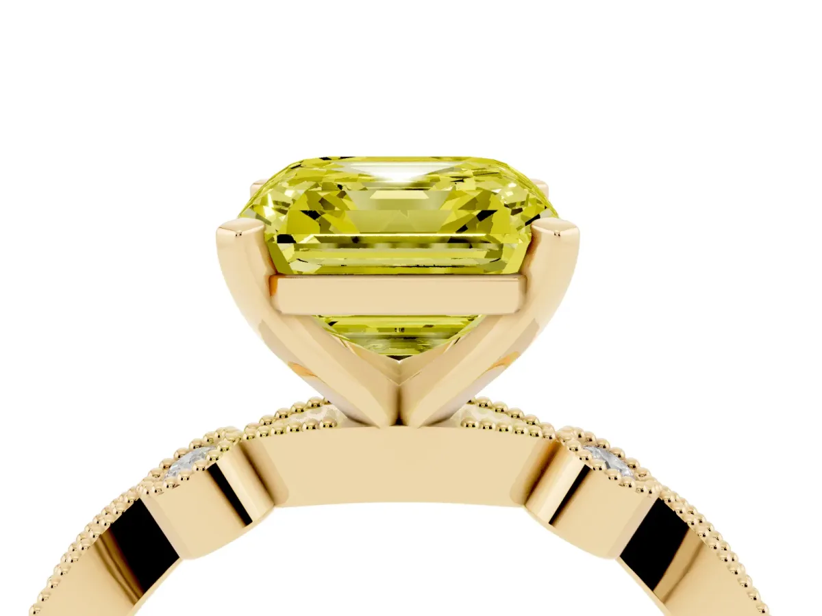 Fancy Yellow Asscher Cut Milgrain Bezel Diamond Engagement Ring with Solitaire Prong Setting Yellow gold