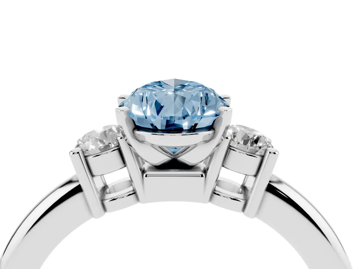 Fancy Blue Three-Stone Pear Cut Cut Diamond Solitaire with Prong Setting and Classic Band Silver