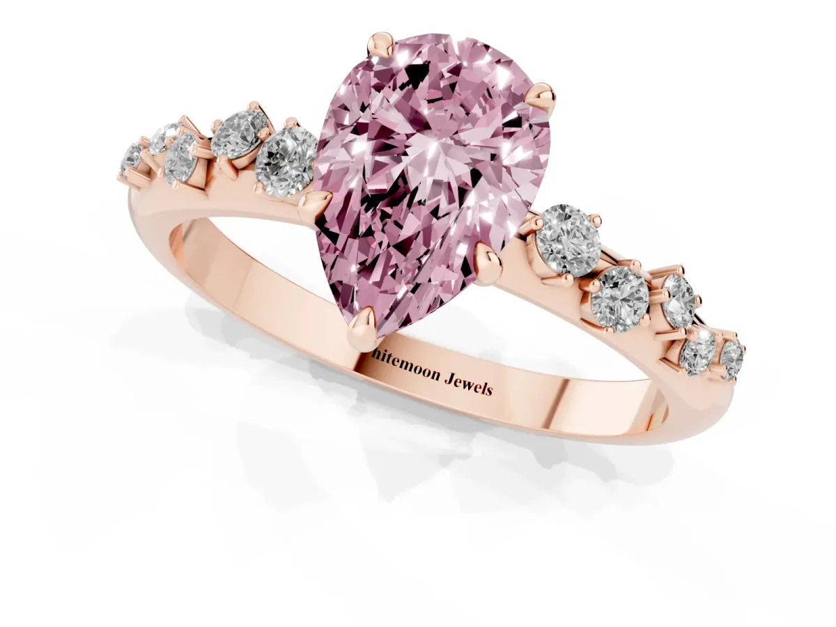 Fancy Pink Pear Cut Diamond Cluster Prong-Set Solitaire Ring Rose gold