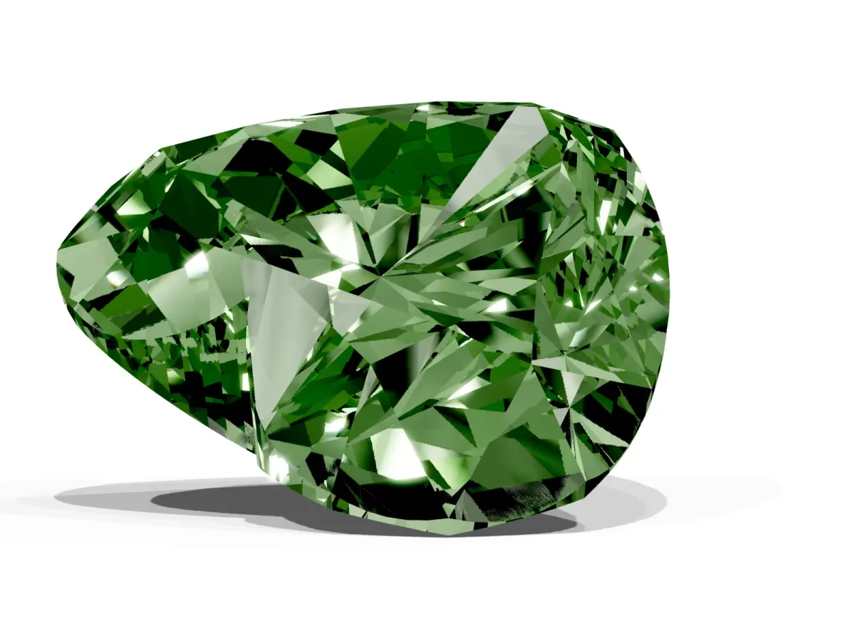 Fancy Green Heart Cut Diamond Ring with Marquise Side Stones and Prong Setting Yellow gold