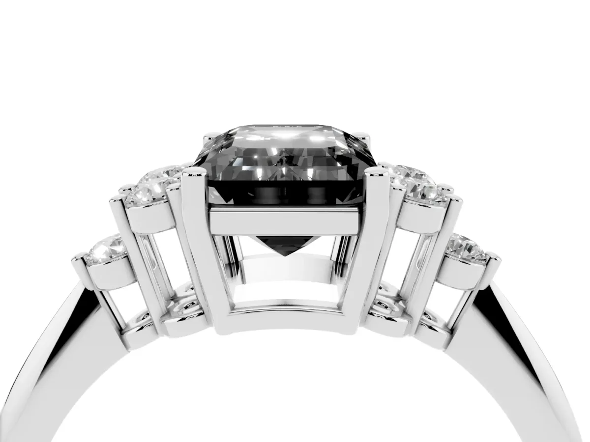Fancy Black Emerald Cut Cut Diamond Cluster Ring with Solitaire Band and Four-Prong Setting Silver