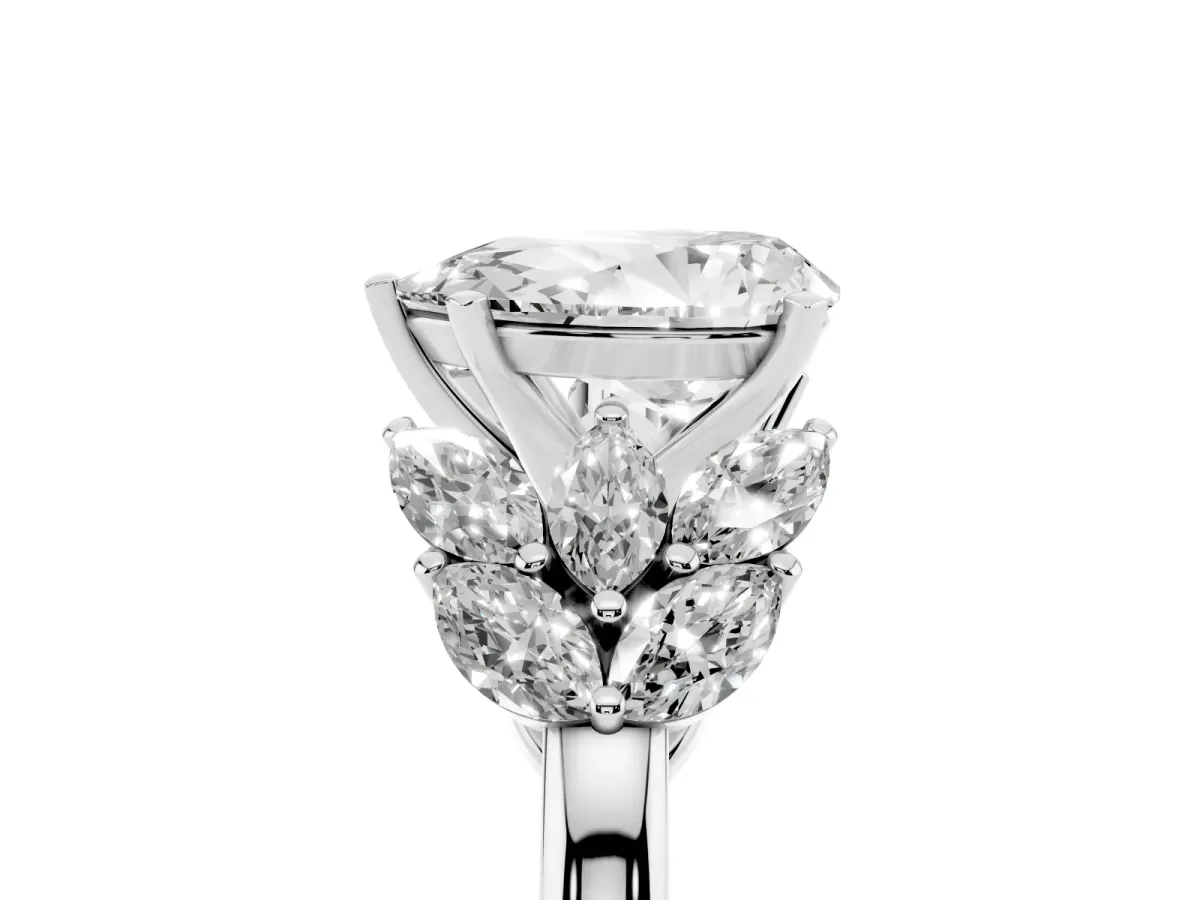 Pear Cut Diamond Cluster Leaf Design Ring with Prong Setting Silver