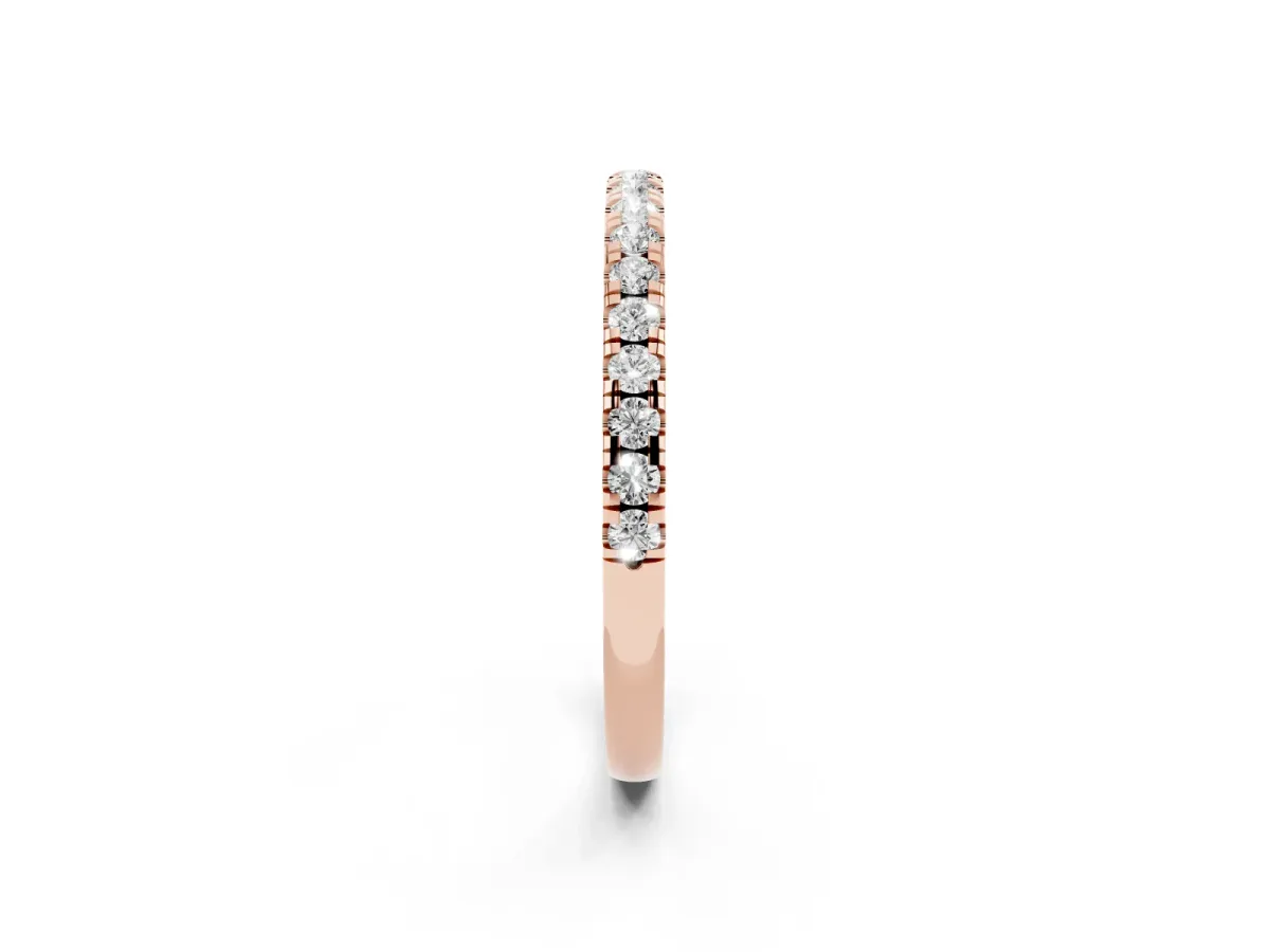 Pavé Round Diamond Half Eternity Band with Shared Prong Setting Rose gold