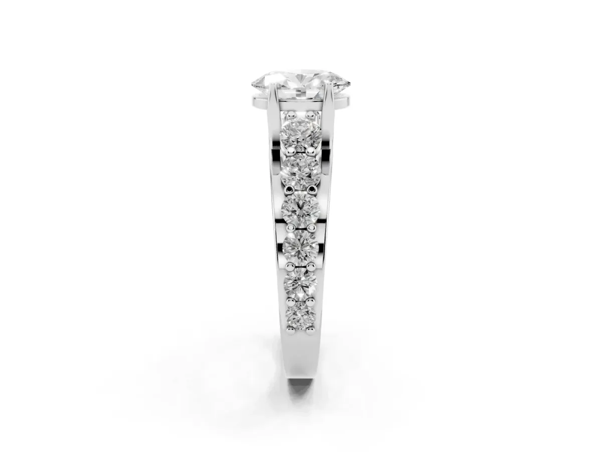 Oval Cut Diamond Engagement Ring with Pavé Band and Four-Prong Setting Platinum