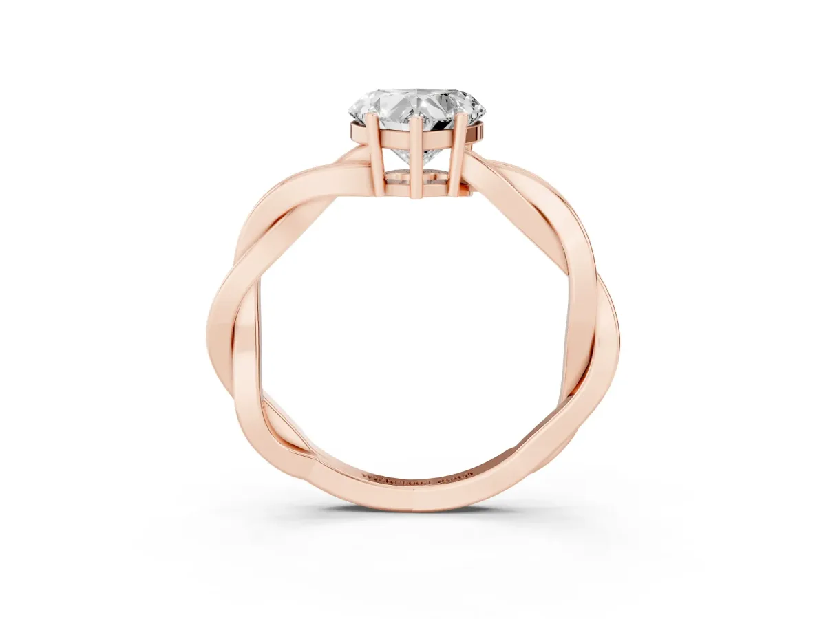 Heart Cut Solitaire Twisted Pave Diamond Ring with Four-Prong Setting Rose gold