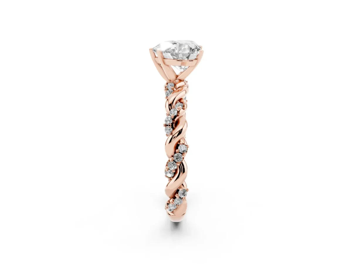 Heart Cut Diamond Solitaire Ring with Twisted Band and Pavé Accents Rose gold